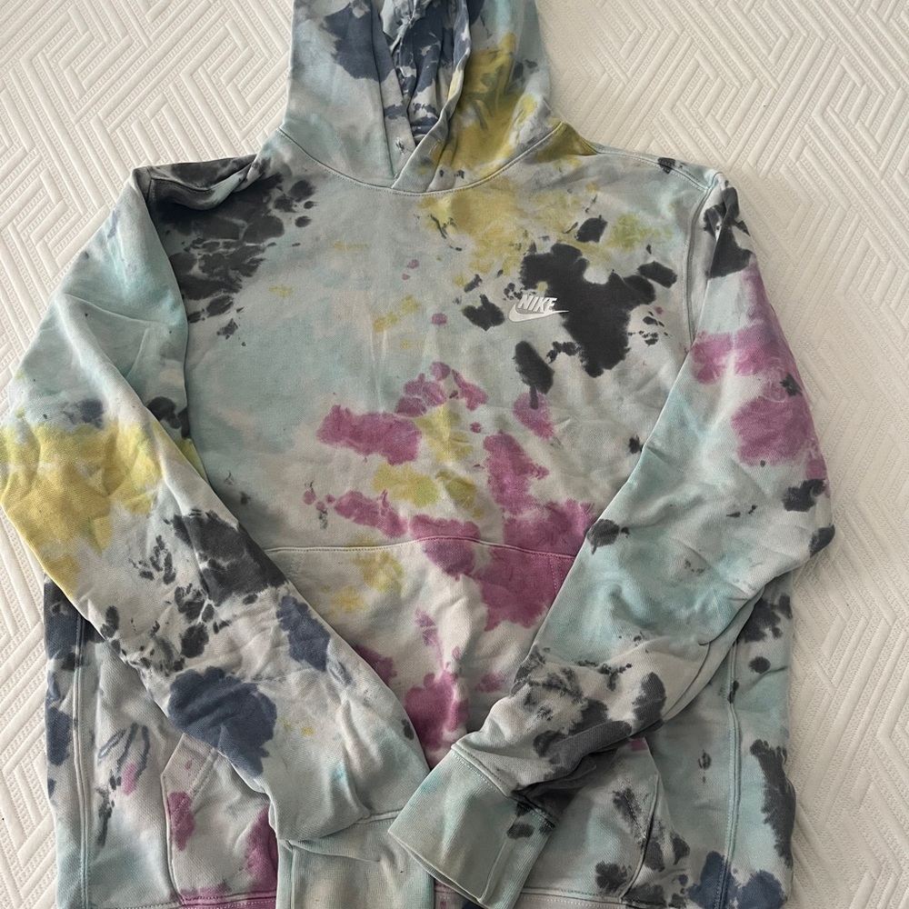 Nike Blue and Yellow Tie-Dye Hoodie